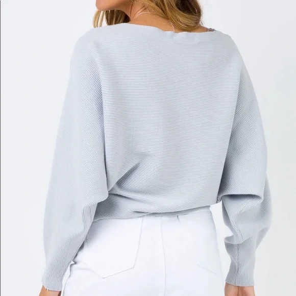 Princess Polly Wool Blend Rib Knit Dolman Sleeve Gray Sweater - Picture 3 of 8